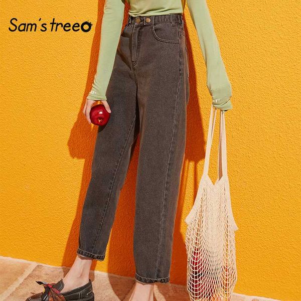

samstree blue solid pocket side high waist retro leisure jeans women 2020 autumn green black straight korean female denim pants