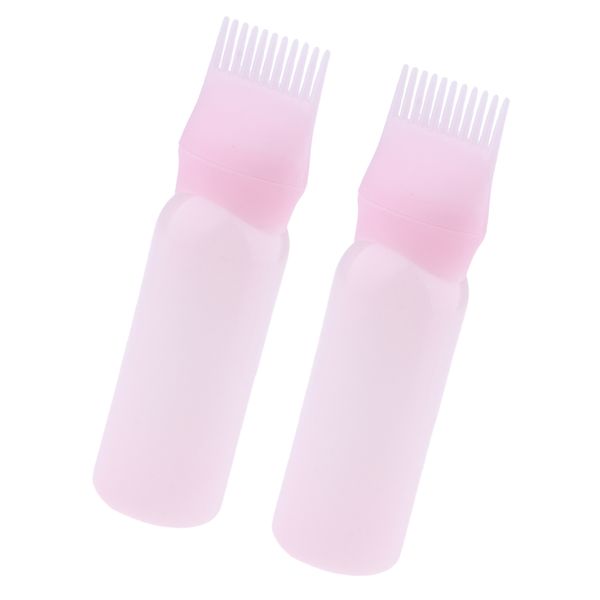 

2pcs pink empty plastic hair dye applicator dispensing brush salon coloring bottles comb 60ml