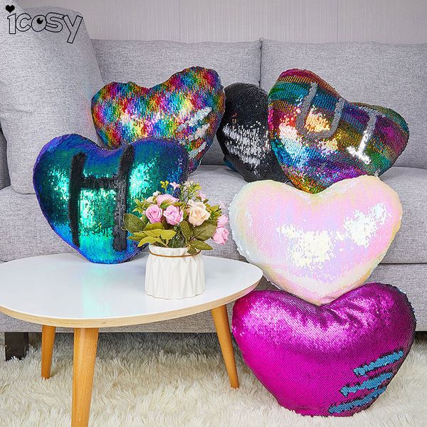 

icosy блеск heart shaped изменение реверсивного пришивания подушка два цвет diy mermaid бросьте подушки вставка подушка home decor
