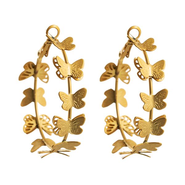 

vintage baroque gold color butterfly hoop earrings for woman elegant big round circle statement earrings woman party ear jewelry, Golden;silver
