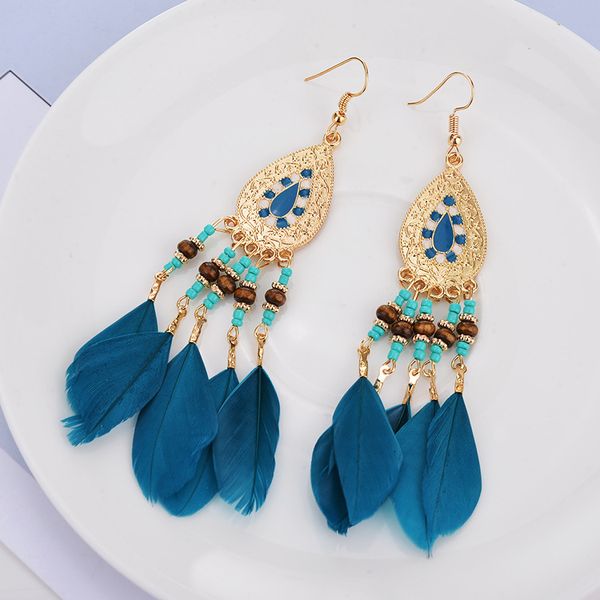 

fashion-and american fashion oval tassel earrings korean version feather pearl earrings, Silver
