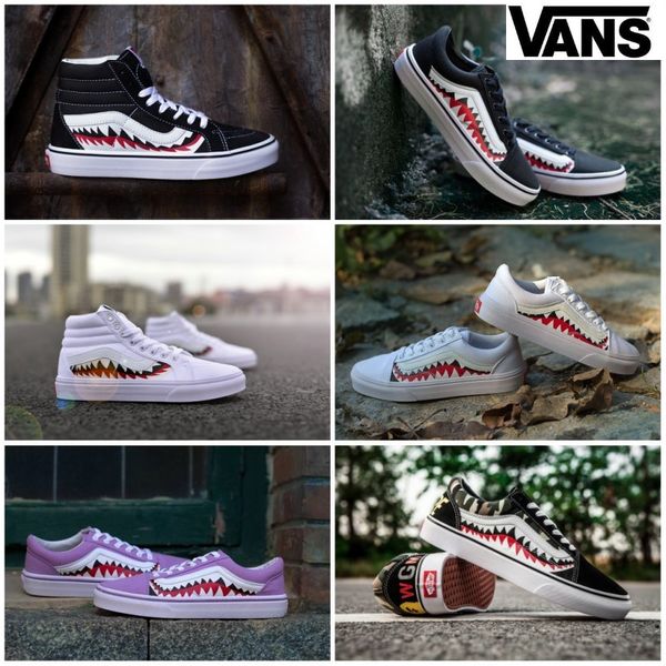 

2019 повседневная обувь vans zapatillas de deporte Old Skool sharktooth Custom кроссовки женские мужские камуфляж черный белый высокие топы спортивный костюм Canvas