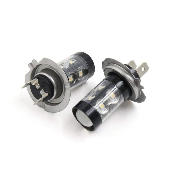 

uxcell 2pcs 50w h7 black shell white 2828 smd 10 leds lens fog headlight bulb for car