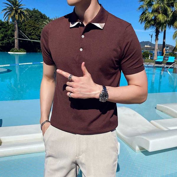 

summer knit shirt men fashion 2020 short sleeve mens casual polos slim fit streetwear homme all match 3xl, White;black