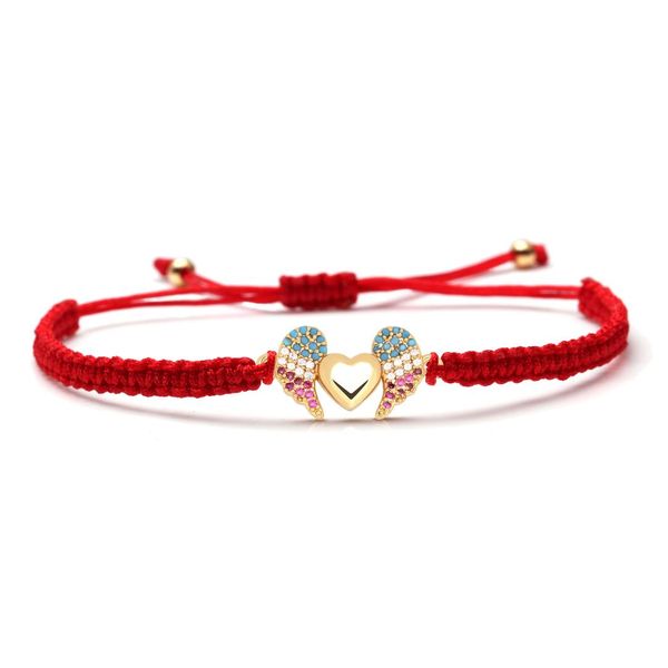 

copper angel wing love heart cz crystal charm bracelet women men 2019 new fashion white blue purple zircon macrame jewelry gift, Golden;silver