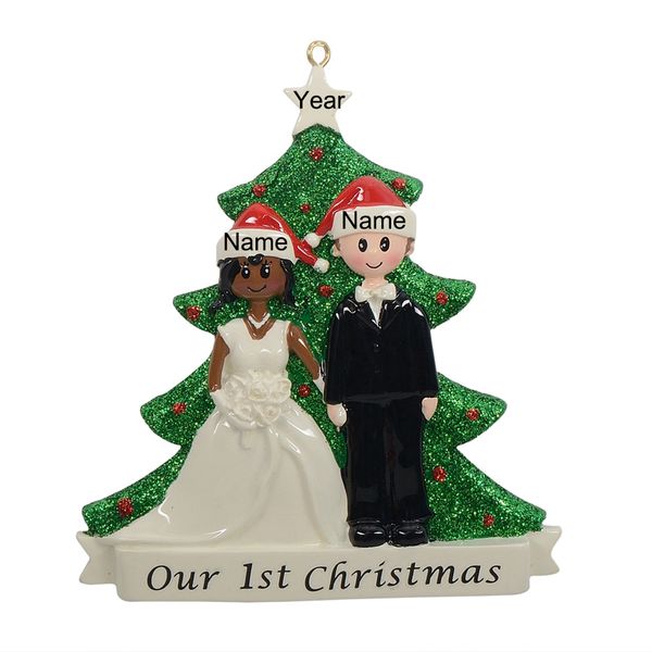 African American Couple Glitter Resin Christmas Engagement Tree