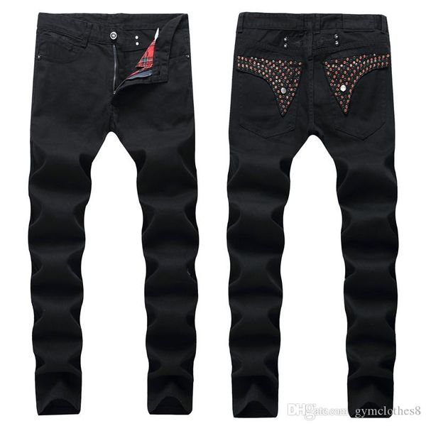 

rhinestone mens конструктора jeans fashion щитовые regular straight zipper fly мужские джинсы повседневный высокие мужчины одежда, Blue