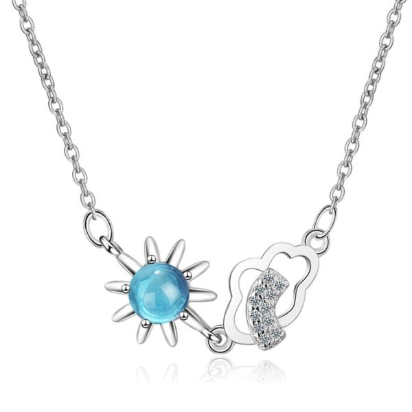 

wyeaiir star cloud sweet blue crystal painted five-pointed star 925 sterling silver clavicle chain female necklace, Golden;silver