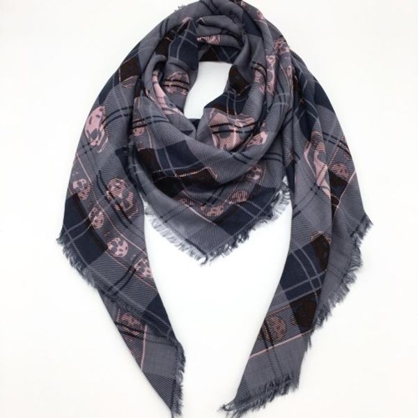 

wholesale-new classic design two colors size 130cm -130cm modal material print plaid skull square scarves pashmina scarf for women, Blue;gray