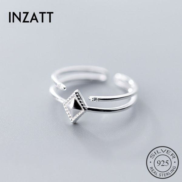 

inzareal 925 sterling silver geometric rhombus opening ring for fashion women party minimalist line fine jewelry 2019 gift, Golden;silver