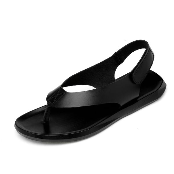 

men sandals summer leather slippers outdoor breathable beach shoes flip flops antiskid slides couples crocse flats men sandals, Black