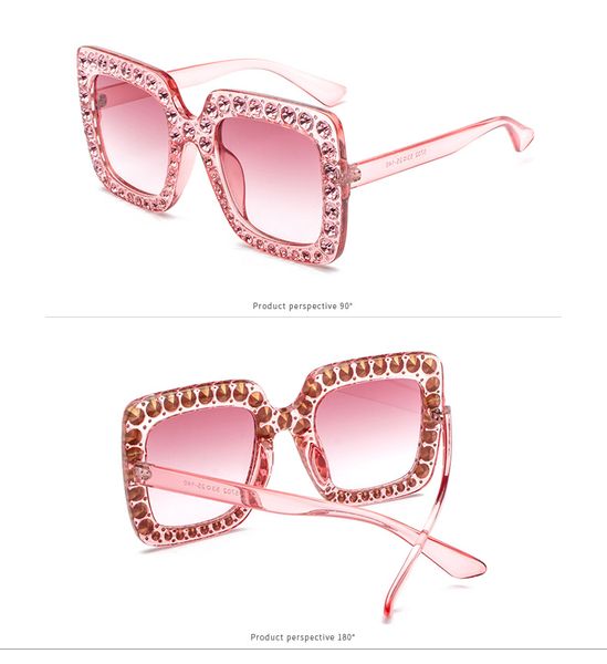 Großhandels-Klassische quadratische Sonnenbrille Designer Luxus Strass Diamanten Herren Damen Mode Sonnenbrillen Brillen rosa Glaslinsen