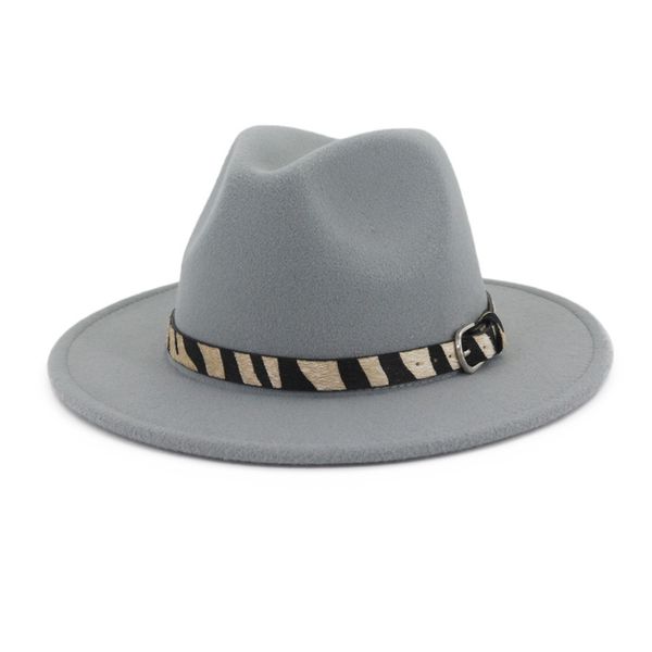 

wool felt wide brim fedora hats zebra-stripe belt men women jazz panama formal hat, Blue;gray