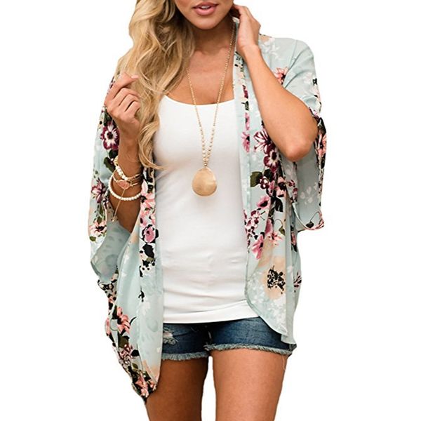 

2018 women chiffon cover-up floral shawl cardigan plus size beach bikini cover up blouse beachwear clothes