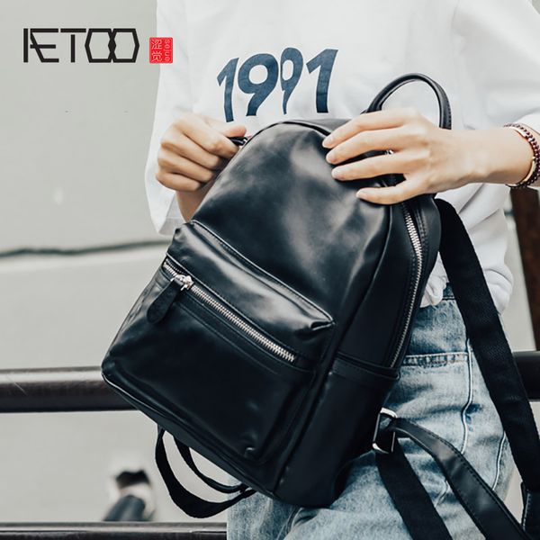 

aetoo vintage head-layer leather backpack, women's handmade leather small backpack, minimalist ladies trend shoulder bag