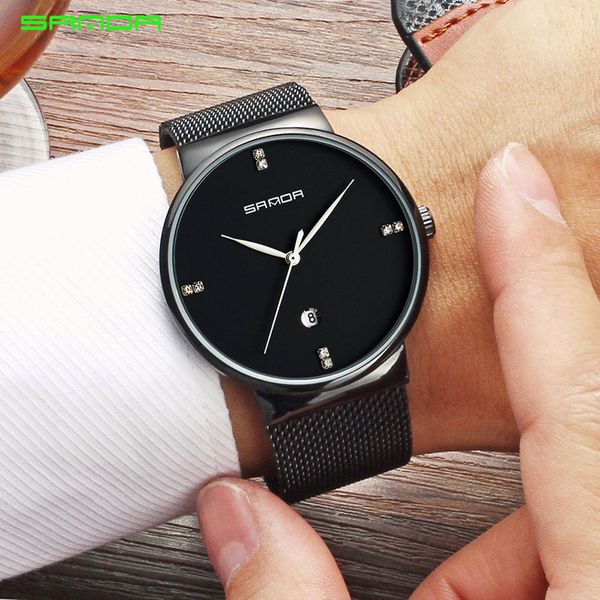 

gold men's wristwatch quartz men watch dress watches mesh steel strap date thin clock male relogio masculino, Slivery;brown