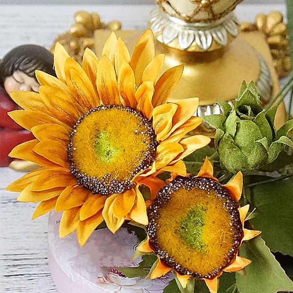 

with leaves european style office party fake sunflower wedding home decor autumn 13 heads garden living room artificial flowers