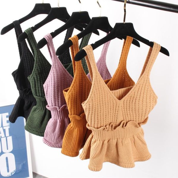 

stretchable knit v neck crop cami lady autumn 2019 kimono style blouses women's blouse shirt spaghetti strap shirts, White