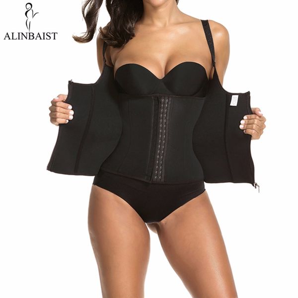 

women's neoprene sweat vest sauna vest waist trainers body shaper shapewear weight loss with zipper and hooks in black, Black;white