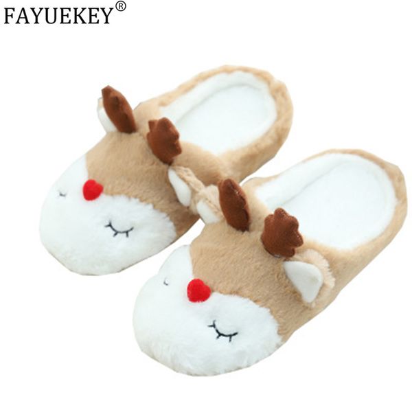 

fayuekey slippers women autumn winter home cartoon animal christmas elk deer plush indoor\ floor warm slippers shoes girls gift, Black