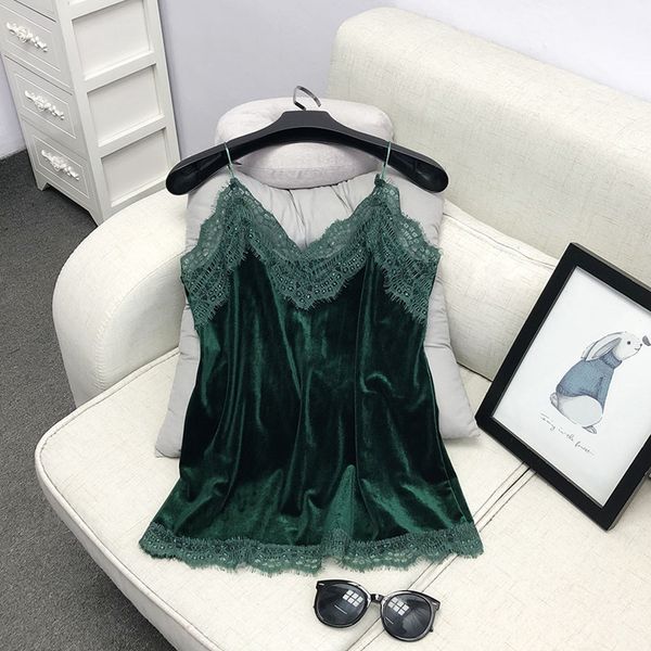 

women new lace crochet v neck with halter camisole lace velvet shirt bottom loose underwear vest sleepingwear, White