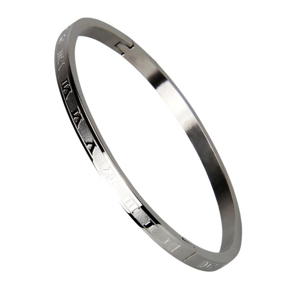 

316l titanium stainless steel bangle bracelet cuff with engraved roman number high polished finish womens jewelry, Golden;silver