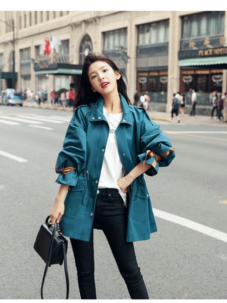 

elegant autumn women clothing new fashion big size trench coat loose leisure office windbreaker female jacket tide g005, Tan;black