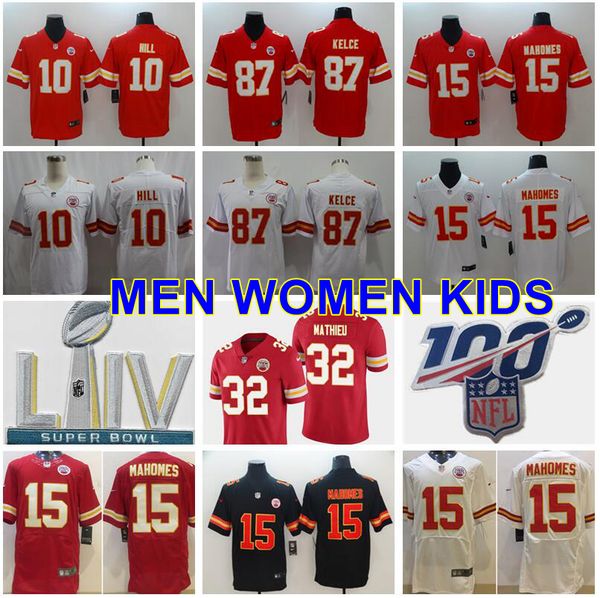 

super bowl liv patch 15 patrick mahomes jersey kansas city football chief tyreek hill travis kelce tyrann mathieu superbowl man woman youth, Black;red