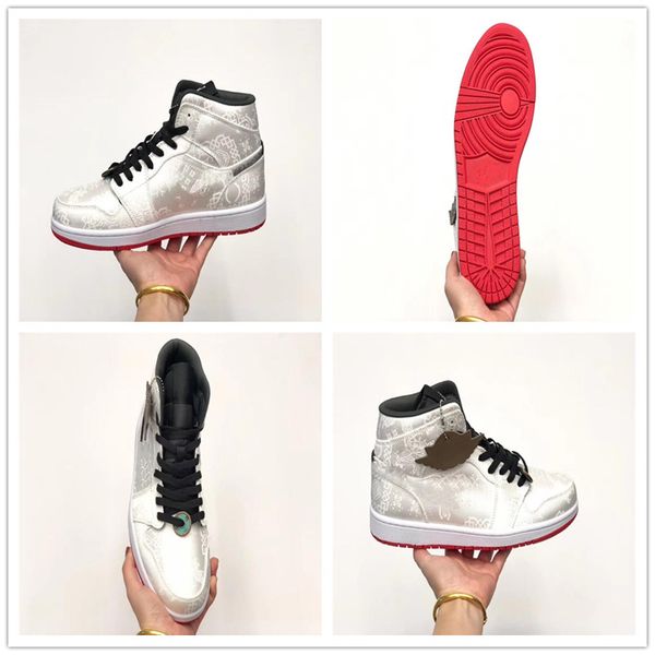 

new 1 mid fearless white satin silk basketball shoes men 1s edison sports sneakers with box