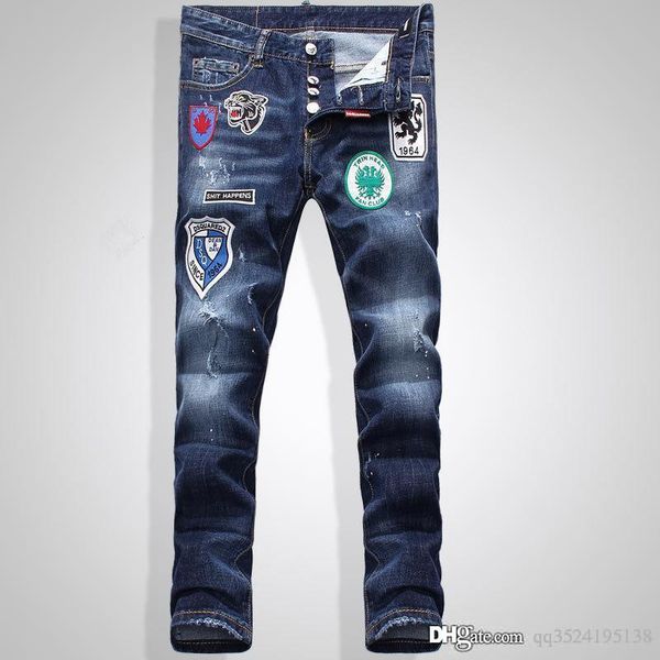 

2019 мужские рваные роскошь тощий мужские дизайнерские джинсы длинные брюки стильный straight тонкий мужской pantalon дизайнер налить hommes, Blue