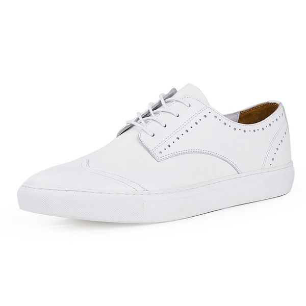

fashion mens breathable white genuine leather shoes classic brogue wing tip casual shoes comfort lace up round toe man footwear, Black