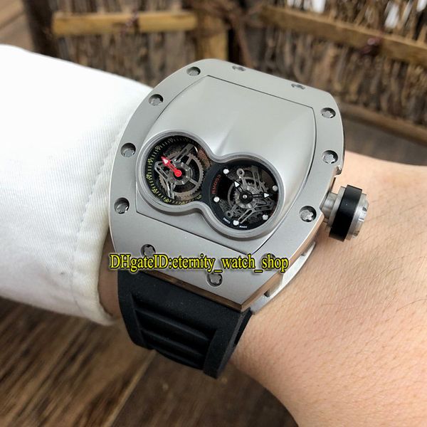 

r rm 053 unique double dial swiss quartz movement mens watch rm053 316l steel case rubber strap designer sport watches, Slivery;brown
