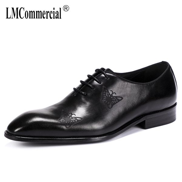 

genuine leather men's business shoes british bullock carved oxford shoes dress big size formal men all-match cowhide, Black