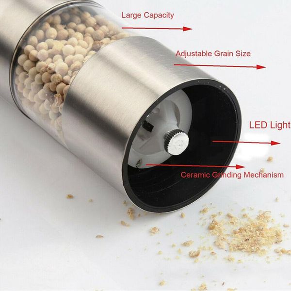 

нержавеющая сталь портативный электрический перец специи grinder мюллер мельница light кухня приправа шлифовального инструмента соль и перец