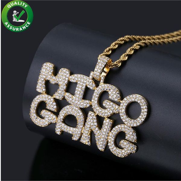 

hip hop jewelry migo gang iced out pendant mens designer necklace luxury fashion diamond cz pendants rapper bubble letter chain rock charms, Silver