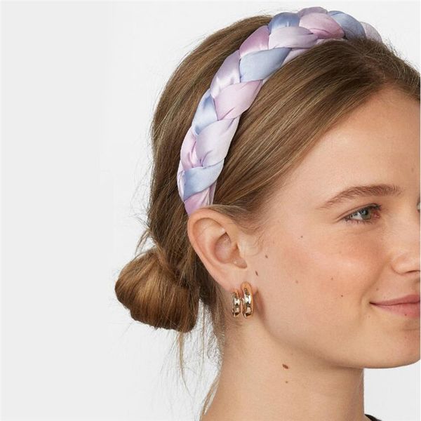 

new europe fashion satin cloth twist color headband solid color thick sponge headband for women hair accessories h015, Golden;white