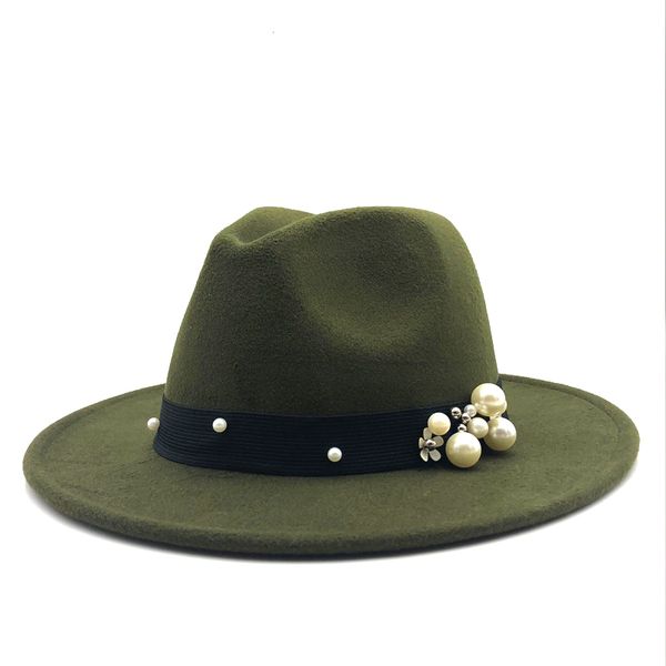 

wool fedora hat hawkins felt cap wide brim ladies trilby chapeu feminino hat women pearls jazz church godfather sombrero caps, Blue;gray