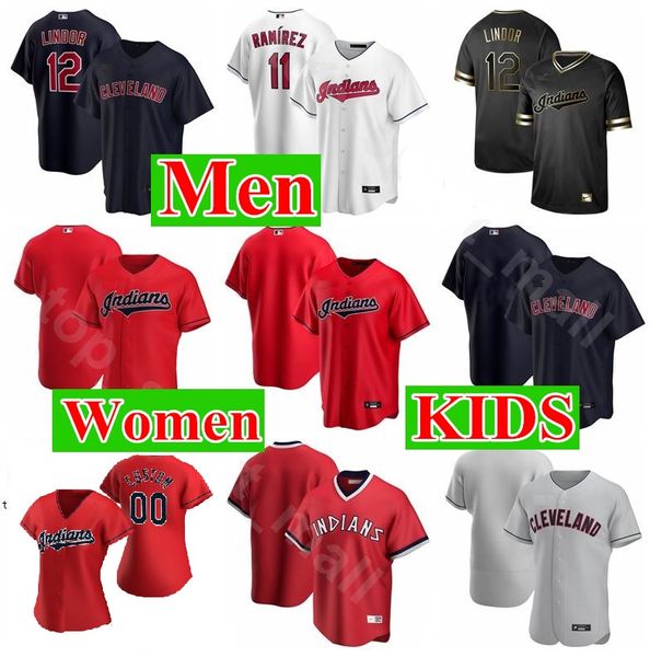 

2020 season lindor shane bieber carlos carrasco franmil reyes logan allen carlos santana mike an jose ramirez kipnis baseball jersey, Black