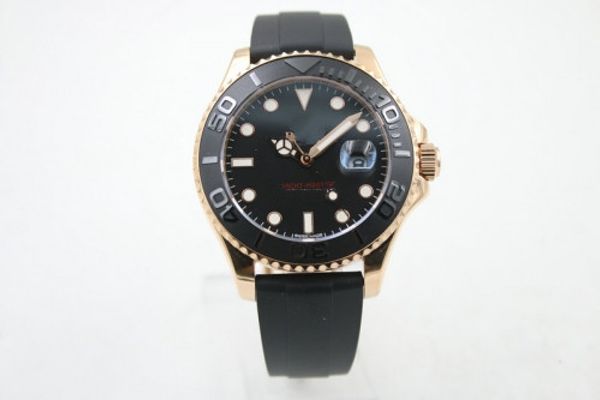 

new mens watch yacht 40mm black face and black rubber rose gold automatic movement mechanical stainless steel mens wristwatch, Slivery;brown