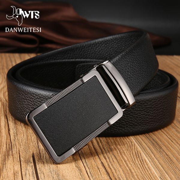 

dwts]men's belt cowhide strap for male automatic buckle belts cow genuine leather for men alloy buckle belts, Black;brown