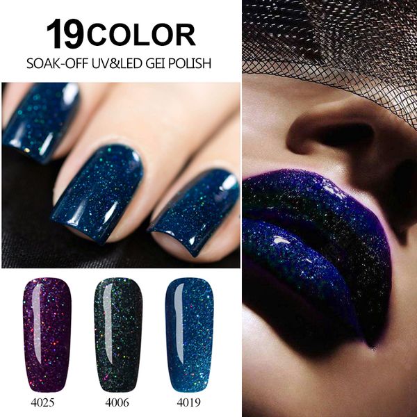 

huration glitter led 19 colors nail polish acrylic glue shiny nail polish semi permanent neon color 8ml soaked nails gel varnish, Red;pink