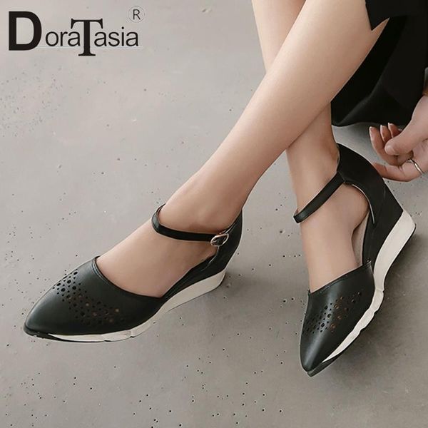 

doratasia new arrival summer comfort wedges sandals daily casual elegant shallow sandals women light pointed toe shoes woman, Black