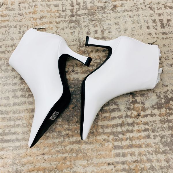 

casual designer vintage white real leather point toe high heels short ankle boots shoes brand new wholesale shoes, Black