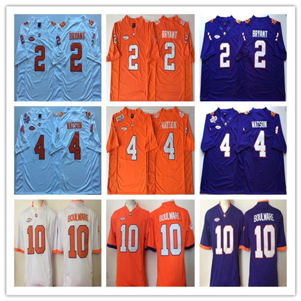 

ncaa mens clemson tigers college jerseys 2 kelly bryant 4 deshaun watson 10 ben boulwar white orange blue football jerseys good quality, Black