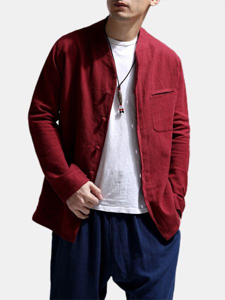 

solid color mandarin collar shirt flax long sleeve summer casual mens apparel fashion designer handsome shirts, White;black