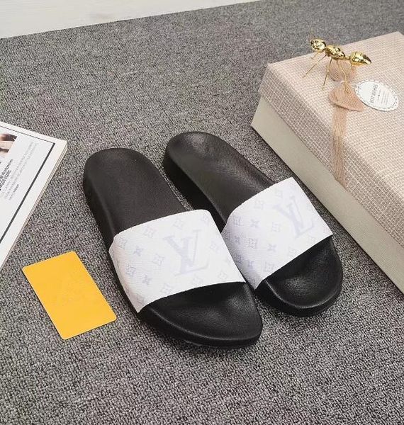 

designer rubber slide sandal floral brocade men slipper gear bottoms flip flops women striped beach causal slipper us4.5-12 203, Black