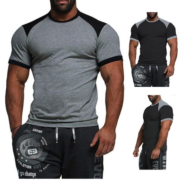 

summer designer mens tshirts solid color cool panelled skinny short sleeved crew neck tshirts street style fashion mens tees, White;black