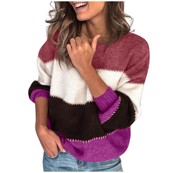 

fashion ladies patchwork o-neck sweater women 2019 autumn winter long sleeve knitted sweaters pullover female jumper#y, White;black