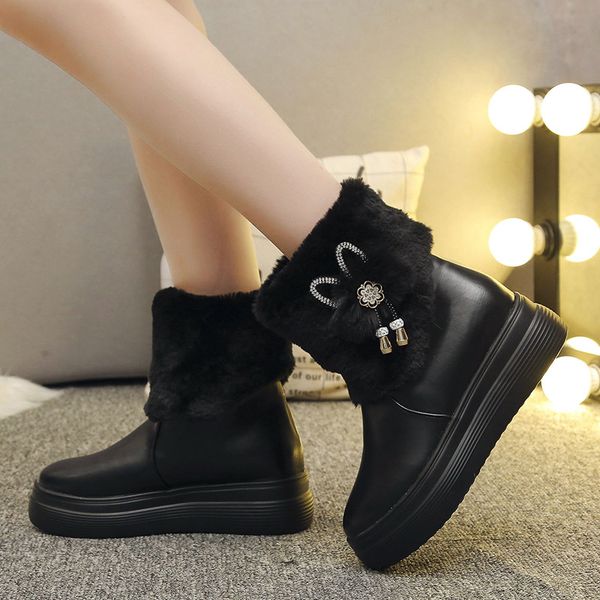 

2020 new arrival fashion women boots snow boots warm fur winter female woman plus velvet platform large code bota feminina, Black
