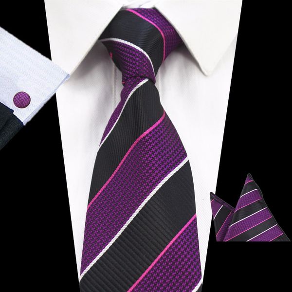 

jemygins new design tie set jacquard weave silk tie gravata handkerchief cufflinks set pocket square men necktie for wedding, Blue;purple